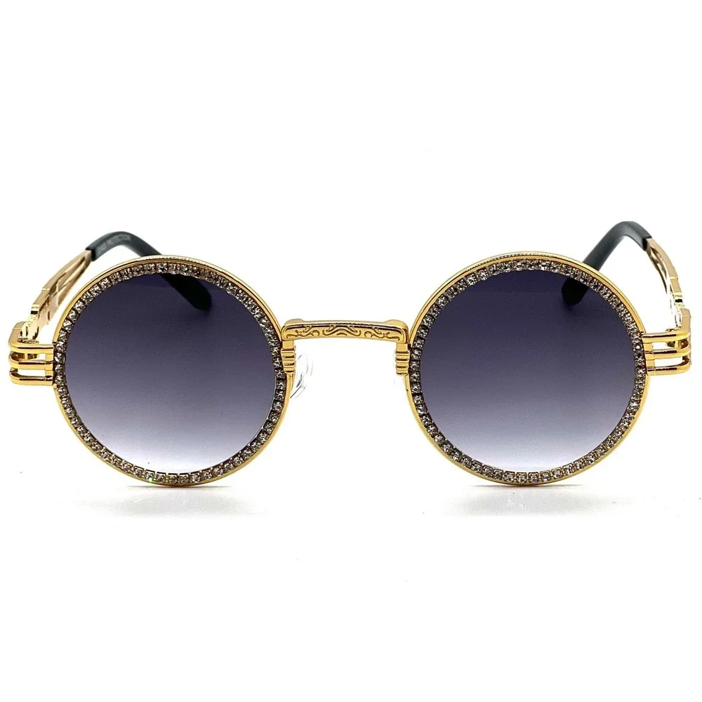 Rhinestone Sunglasses‎ Gold Frame UV400 Protection Fashion Shades Hip Hop Style